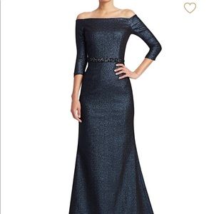 Off the shoulder Metallic Jacquard Gown
